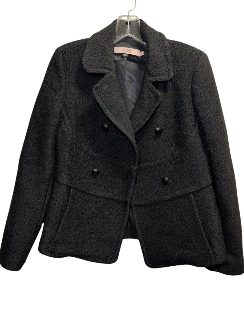REDValentino Black Textured Double Breasted Peplum Blazer IT 42